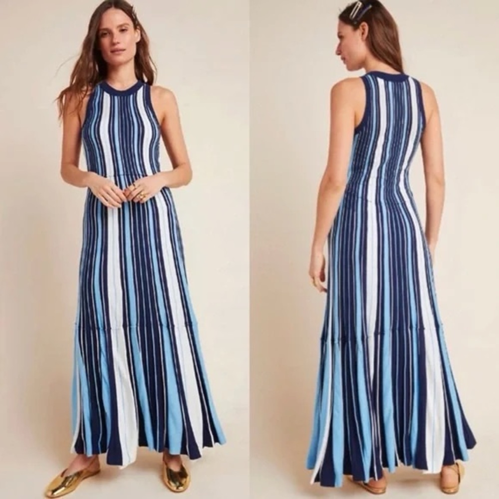 Maeve x Anthropologie Knit Striped Blue Maxi Dress